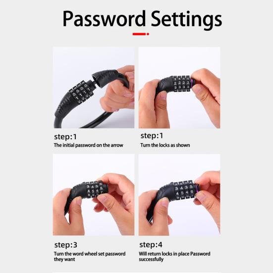 Bicycle Lock High Strength Rust-proof Sturdy Construction Four-digit Easy to Carry Anti-theft Zinc