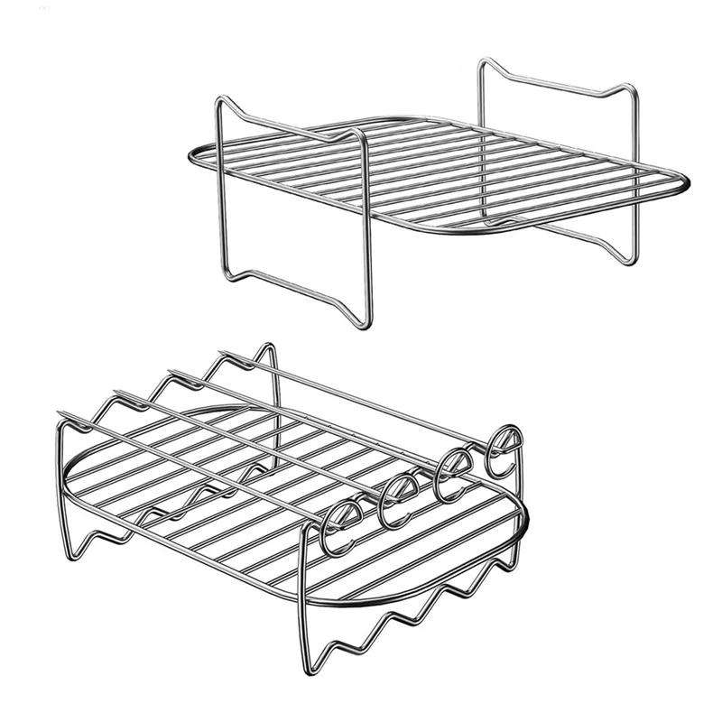 Stainless Steel Air Fryer Accessories Multifunction Double Layer Steaming Racks Roasting Rack Baking Pan BBQ Gril Cooking Tools