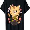 Cute Ramen Cat Bowl Noodle  Cherry Blossom Cat Lover T-Shirt
