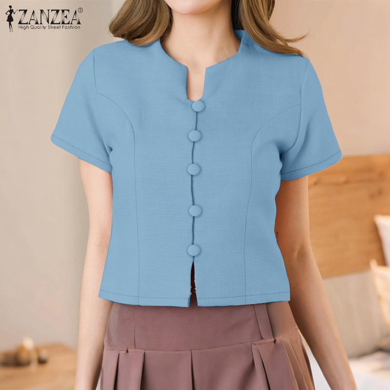 ZANZEA Women Summer Round Neck Casual Short Sleeve Blouse