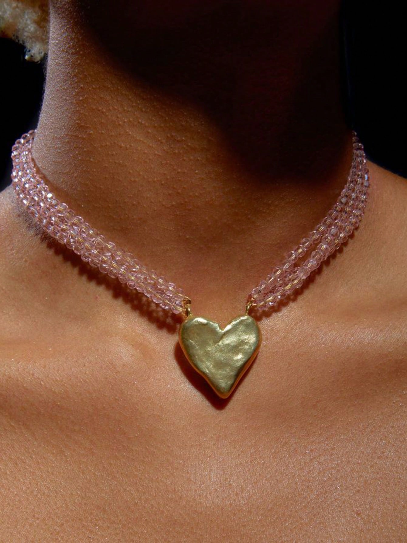 

1pc Handmade Pink Multi-Layered Crystal & Alloy Heart Pendant Necklace Valentines,Mom,Mother,Mother s Day,Gift one-size розовый