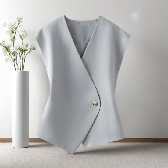 Women Suit Waistcoat V-Neck Sleeveless Single Button Irregular Design Suit Vest Solid