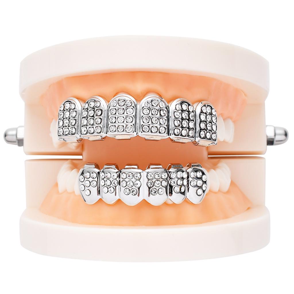 European Hip Hop Gold Teeth Grillz with Diamond Accents