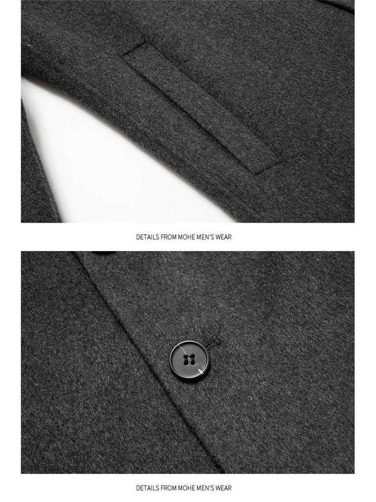 Men's Mid-Length High-End Woolen Trench Coat - Autumn/Winter Warmth