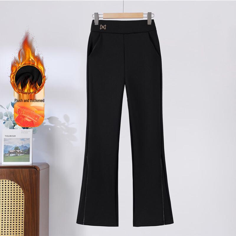 QianLian Women s Winter Velvet-Lined High-Waist Flared Casual Pants 3XL