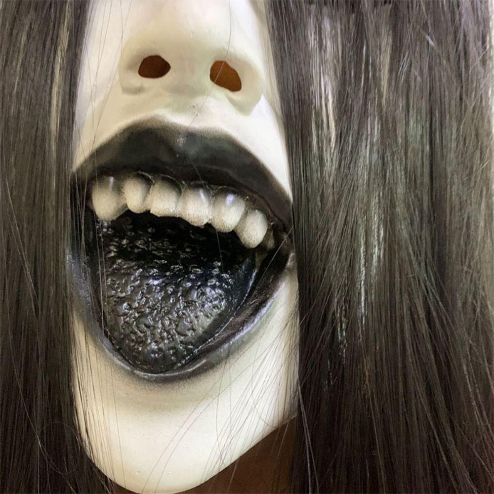 Latexmaske Halloween Dekoration Langes Haar Party Cosplay Kostüm Gruseliger Kopfschmuck Geisterhaus