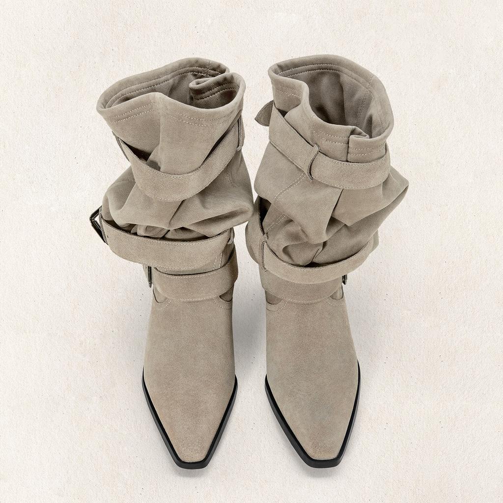 New spot suede pointed pile boots 2025 autumn and winter new western cowboy boots wasteland wind retro big tube