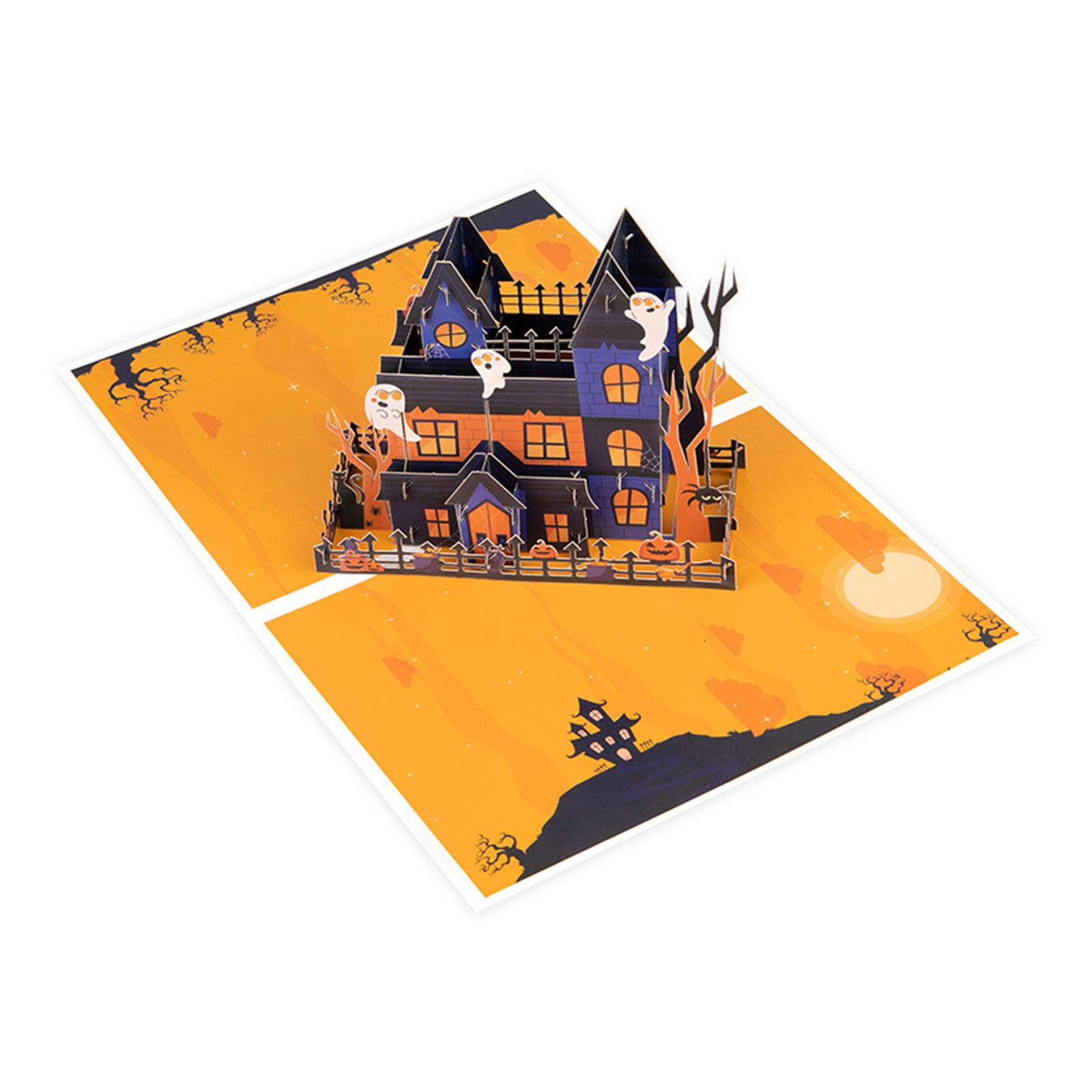 

Spooky 3D Spider Castle Halloween Themed Greeting Card Portable Festival Card 3D Spider Castle Card Ornament