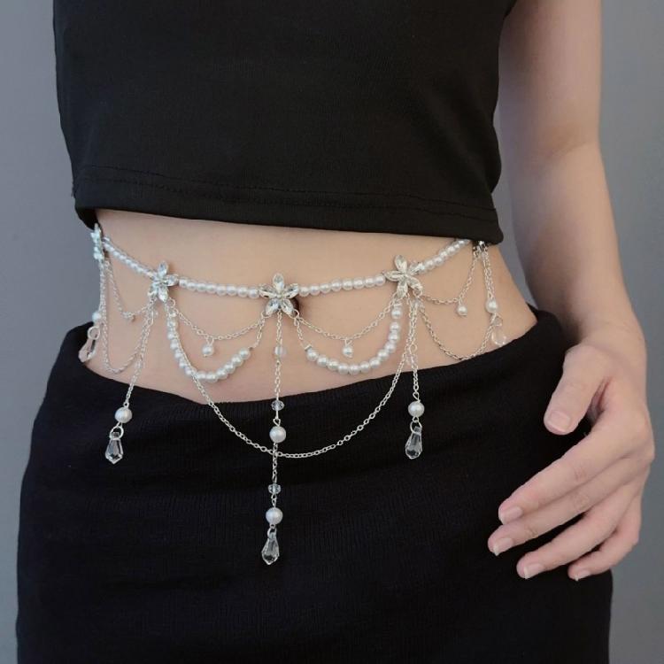 Luxury Imitation Pearls Waist Chain Decorative Waistband Body Jewelry Waist Band for Fashion Forward Women Lady Girls
