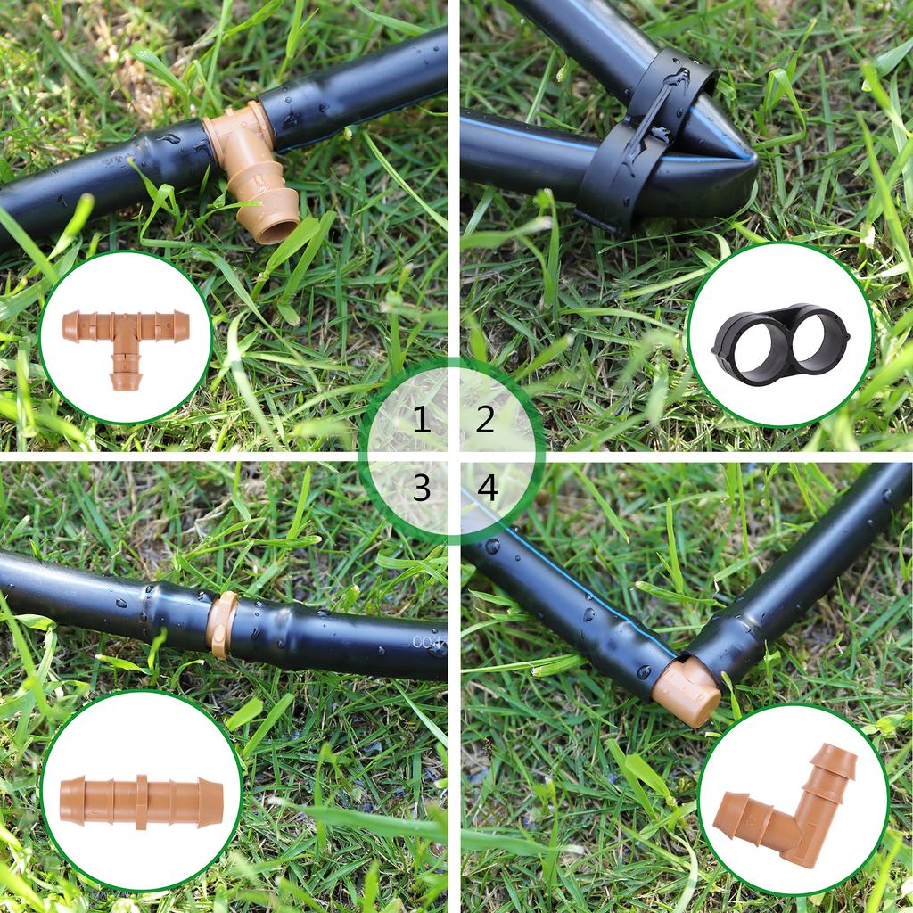 10Pcs 17mm Barbed Fittings ID 1/2" Tubing Pipe Connector Drip Irrigation Drip Lines Coupling Tee Straight Elbow End Waterstopper