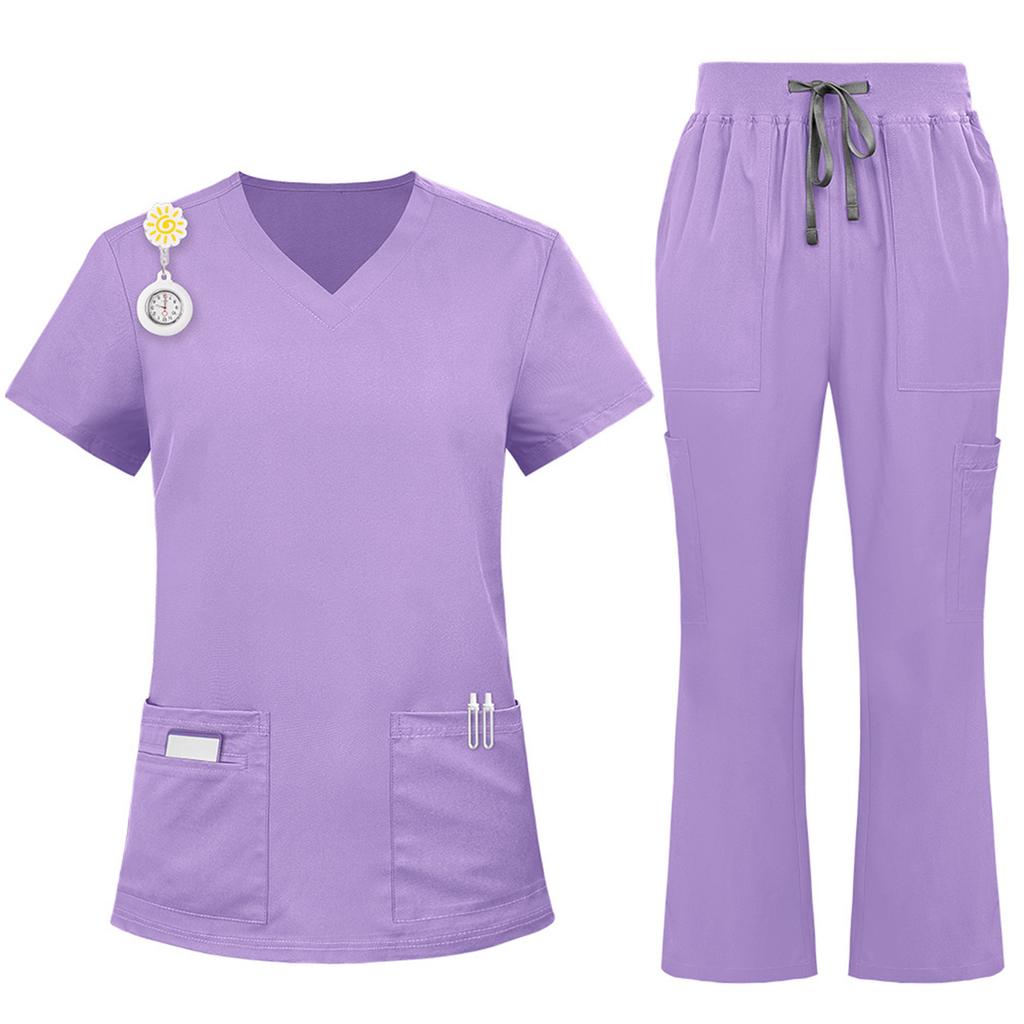 Ladies' Comfortable And Casual Solid Color Short Sleeved Pants Protective Suit Set