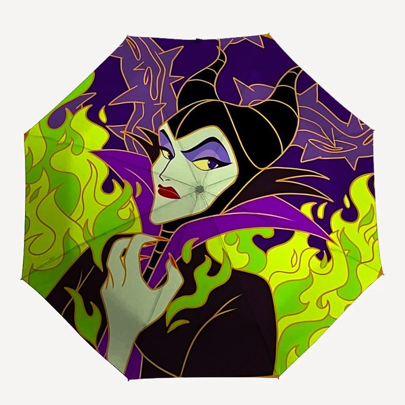 Maleficent, Villain Themed Automatic Opening and Closing Umbrella, Brightly Colored 8-rib Portable Umbrella, Suitable for Men and Women, A Perfect Gif