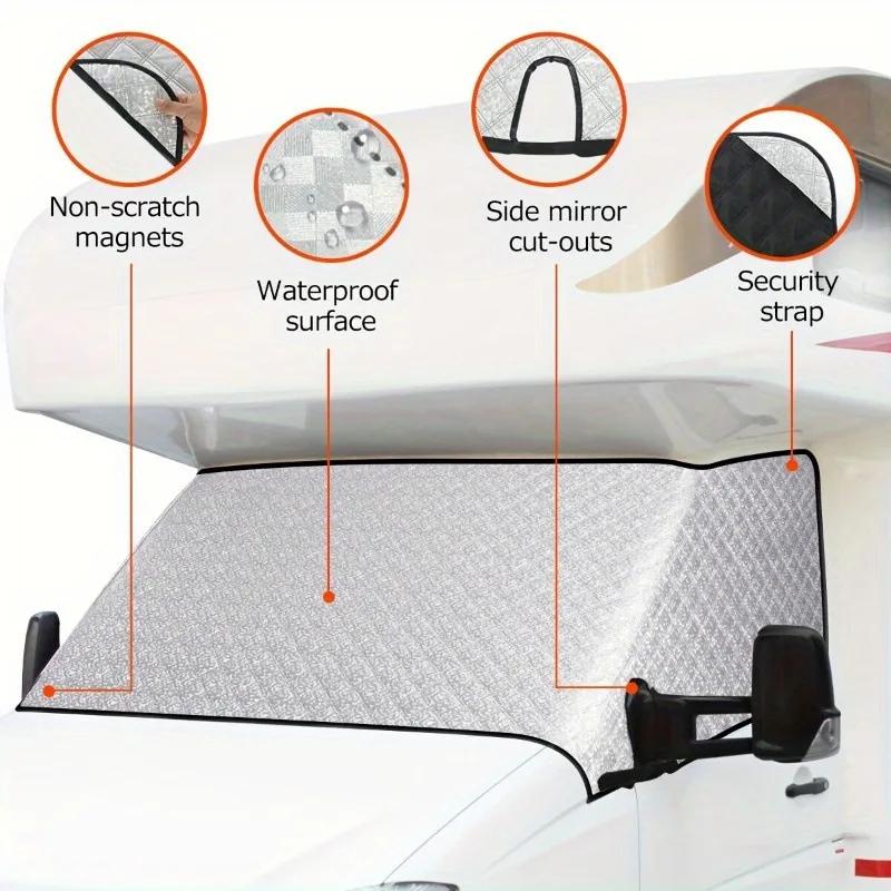 Motorhome Front Window Sunshade Cover Accessories For C-class Ford E450 RV Window Snow Cover Durable 4 Layers Mirror Cutouts