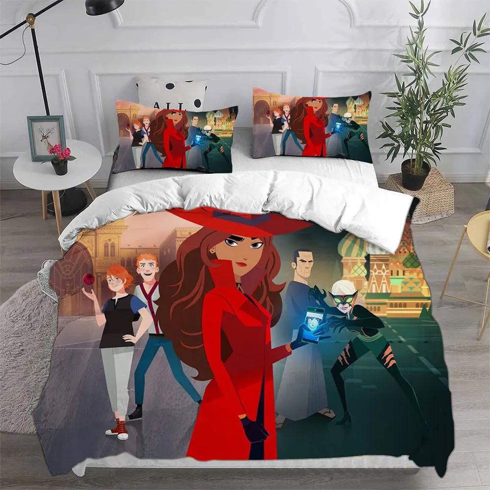 Drukowany 3D Zestaw Pościeli Anime Carmen Sandiego Chłopcy Dziewczynki Rozmiar Twin Queen King Poszewka na Kołdrę Poszewka na Poduszkę Łóżko Chłopcy Dorośli Tekstylia Domowe