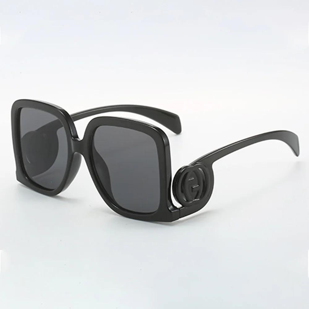 Monture Vintage Carrée Large Lunettes de Soleil Femme Style Rétro Anti-Reflet Accessoire Tendance Branches Gyro Rond