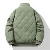 Men's Casual Solid-color Stand-up Collar With Fleece Rhombic Checkered Warm Zipper Cotton Jacket