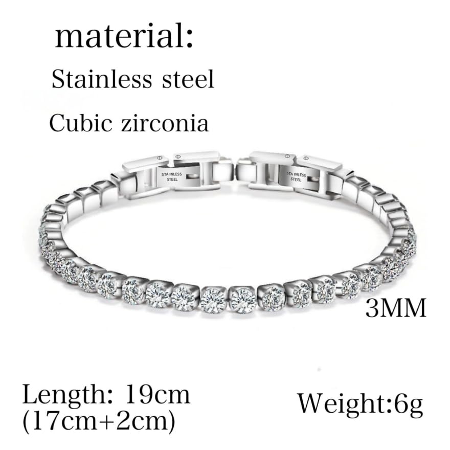 Galant Tennisarmband, Schlicht, Medizinischer Edelstahl mit Diamant und Zirkonia (Zirkonia), Hypoallergen, 18 Karat Gold, Vergoldet und Silber,