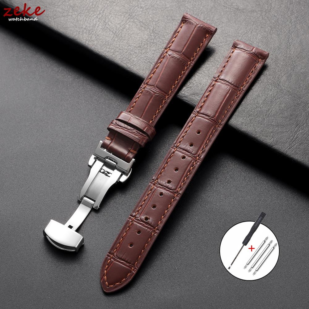 Premium Genuine Leather Watchband 18mm Men's and Women's Replacement Casual Strap with Butterfly Clasp Watch Bracelet Accessory