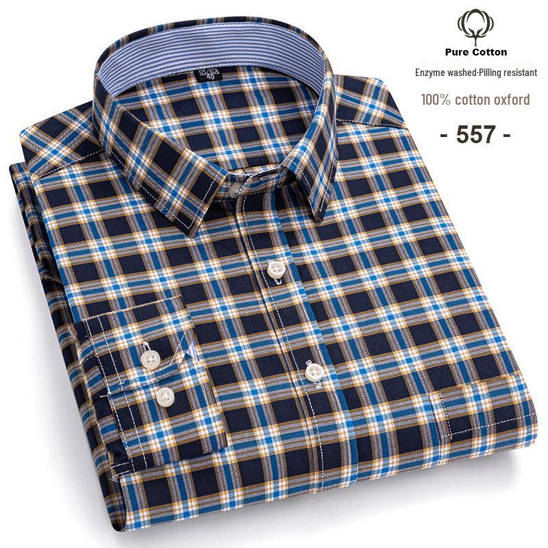 Men's Plus Size Plaid Oxford Cotton Long-Sleeve Shirt