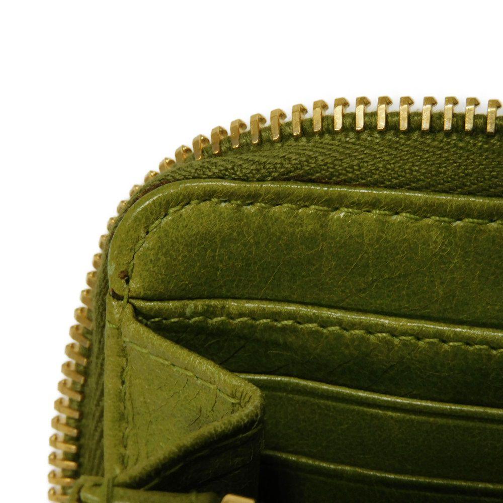 Used Matelasse Zip Around Wallet (12166) with wrinkled L-shaped zipper (5M1183 7940) Logo Metal Light Green Women's