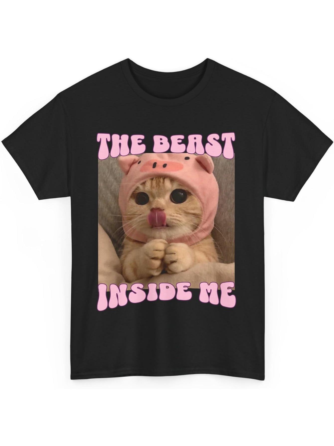 

Зверь внутри меня Смешная футболка с мемом про кота Футболка с dank-мемами Подарки для глупых кошек Неадекватная одежда Милая футболка с котом 4XL