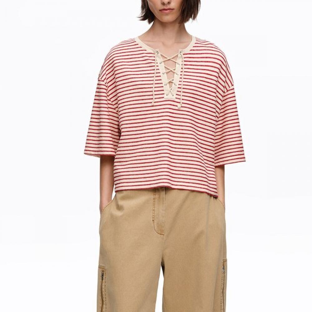 

Bimba Y Lola STripe Crew Neck T shirT Red b265awT018rdb Red/XS