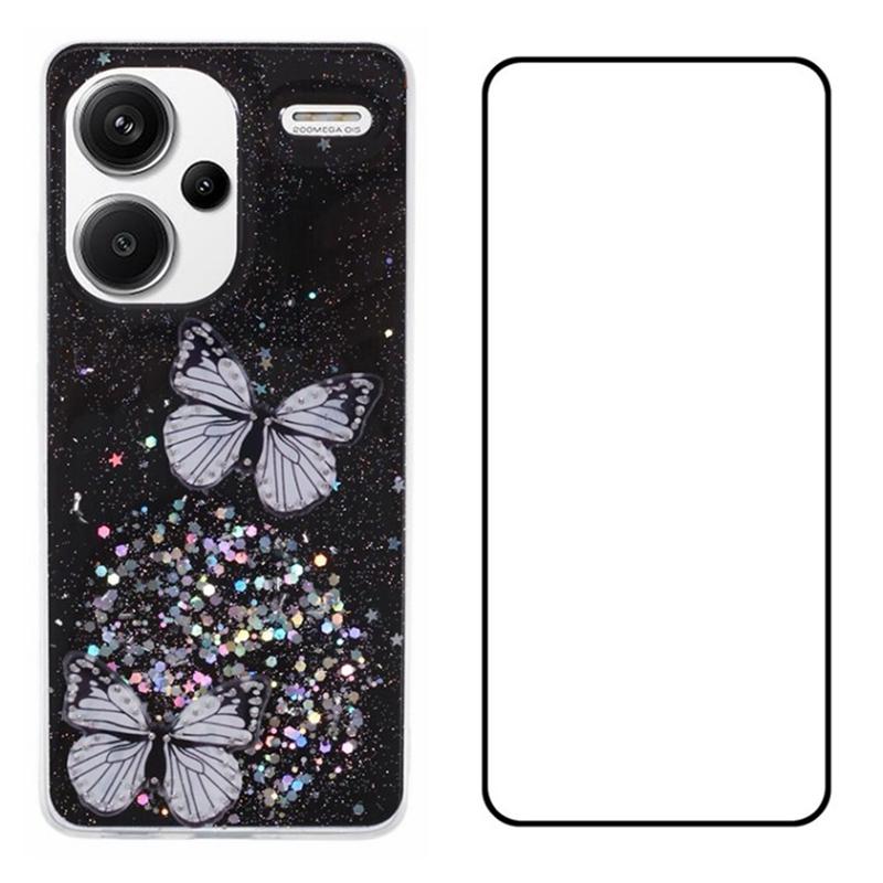 For Xiaomi Redmi Note 13 Pro+ 5G Case TPU Phone Cover with Screen Film 3D Butterfly Bling