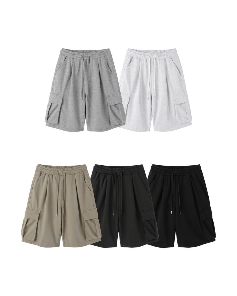 APOSTROPHE COMMA French Cargo Elastic Waist Wide Half Pants_Gray