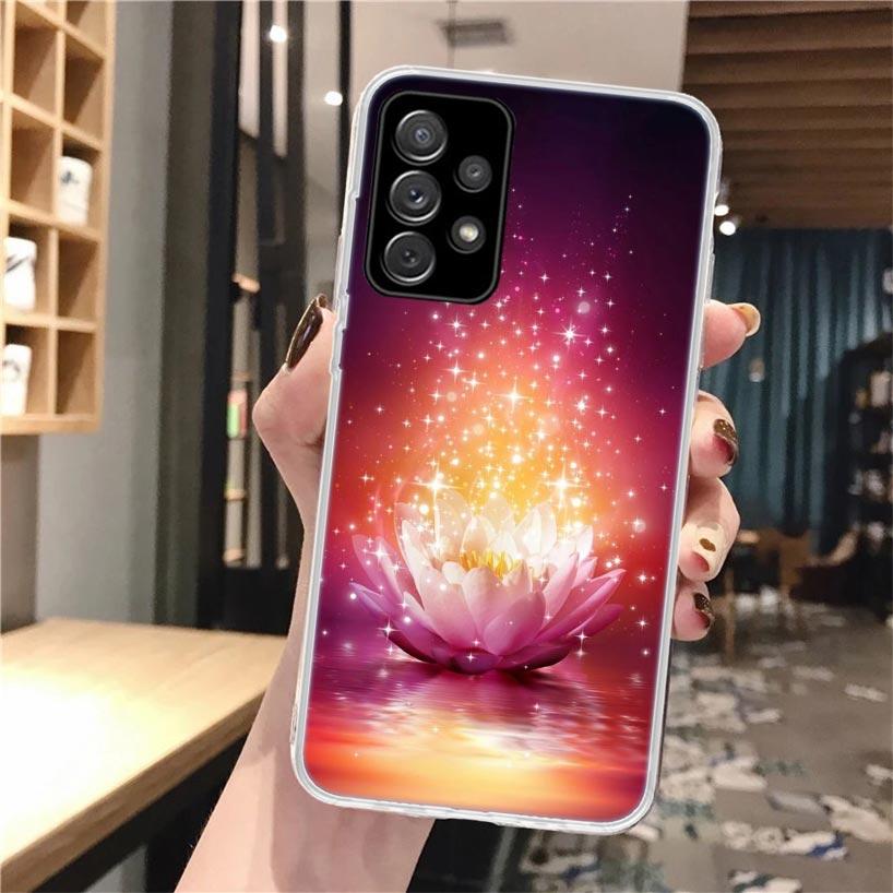 Lotus Blue White Flowers Soft Phone Case For Samsung Galaxy A52 A42 A32 A12 A22 A51 A50S A30S A20S A10S A71 A41 A31 A21S A40 A20