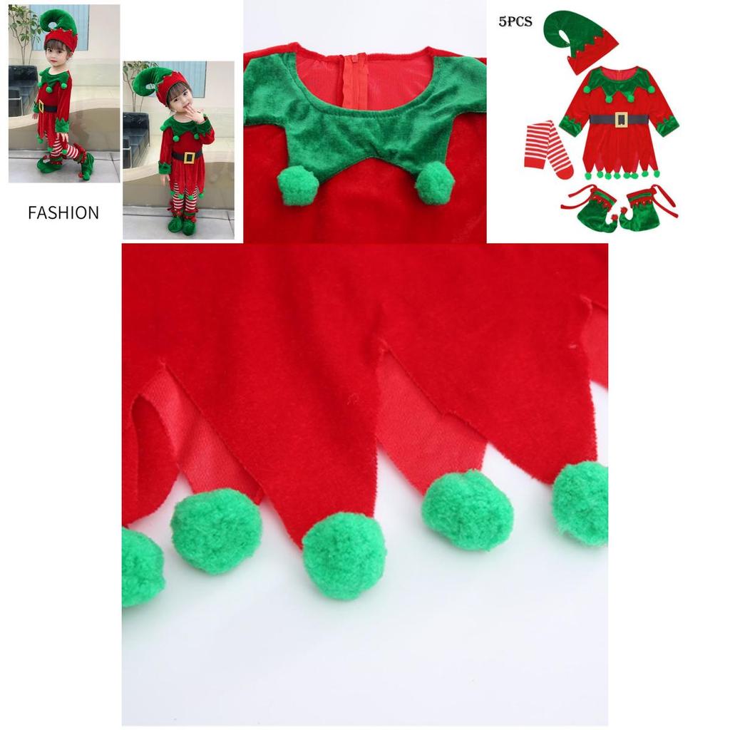 Velvet Boys Girls Christmas Elf Outfit Xmas Party Cosplay Set