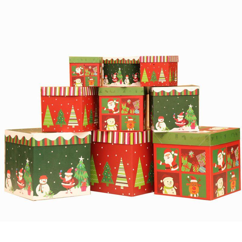 Premium Large 3pcs Christmas Gift Box With Lid  Ribbon Xmas Present Square Box