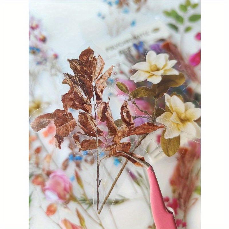 40sheets/Pack Vintage Flower Plants Notebook Decorative Stickers PET Decorative Stickers For Scrapbooking Label Diary Stationery Album Telephone