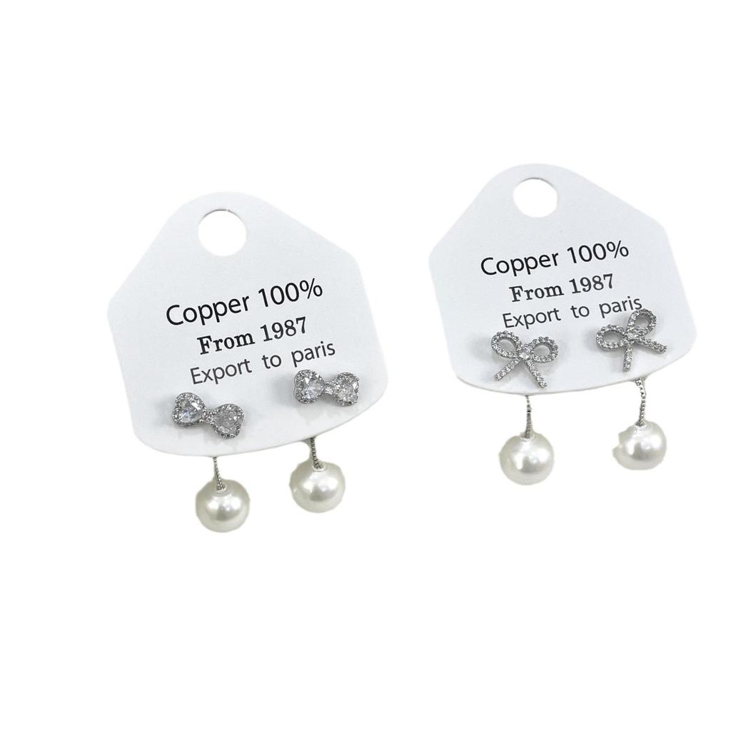 Pearl Bowknot Tassel Earrings, Luxury Elegant Heart Studs for Women.