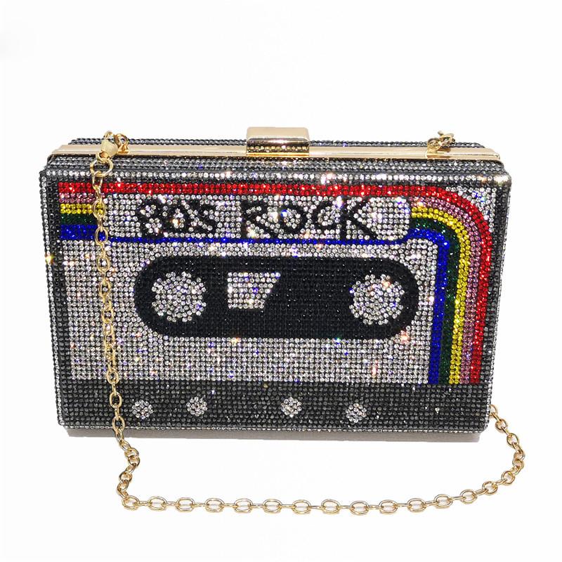 

BOS ROCK Tape Patterne Evening Bag New Crystal Clutch Purse Bags Party Clutches Prom Women s Diamond Wedding Shoulder Handbag 18mX11cmX5.5cm