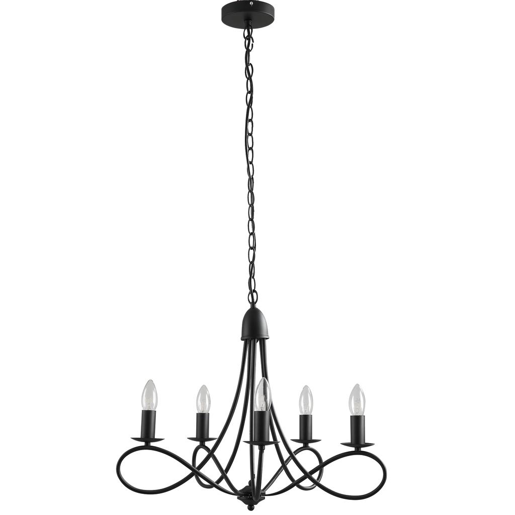 Rustic Style Ceiling Chandelier, Black Woven Steel with 5 Adjustable and Foldable Candlesticks diameter 58 x 45cm