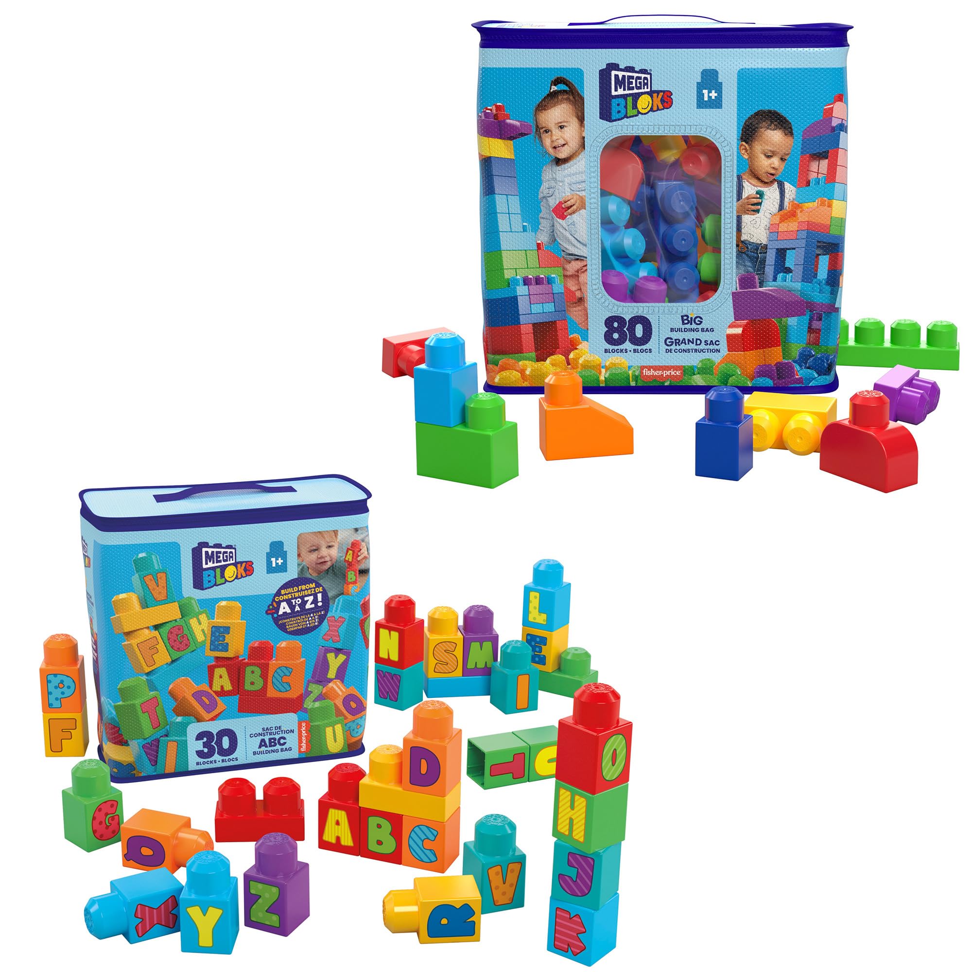 

Mega Bloks (MEGA BLOKS) Mega Bloks for Ages 1 and Up - Play ABC, 30-Pack and 80-Pack Sets - 110-Piece Blocks, Educational and Learning Toy, Blue,