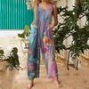 Women's Fashion Casual Loose Back Straps Wide Leg Vintage Printed Jumpsuit