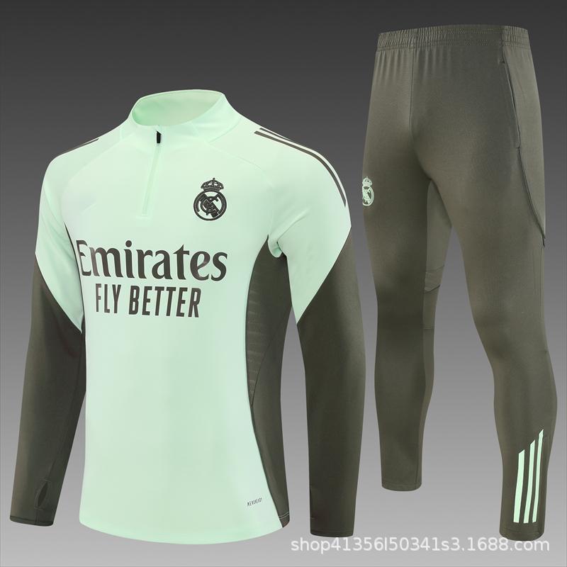 Maglia da Allenamento da Calcio Real Madrid a Maniche Lunghe Mezza Zip Tuta per Adulti e Bambini Stampa Maglia Mbappe
