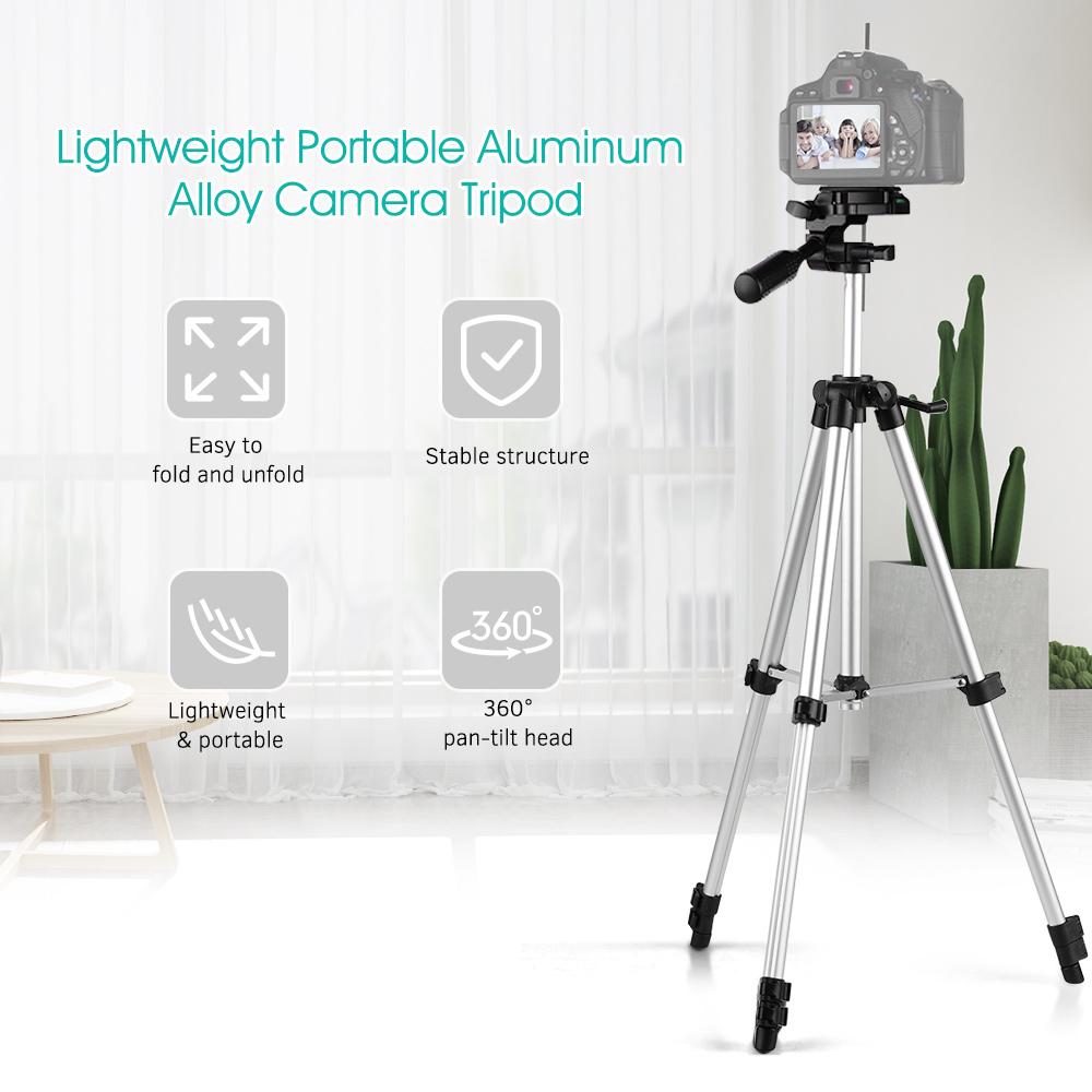 Max. Height 46inch/118cm Aluminum Alloy Camera Tripod Lightweight Portable Photography Video Tripod Max. Load 2.5kg with Carrying Bag Compatible with