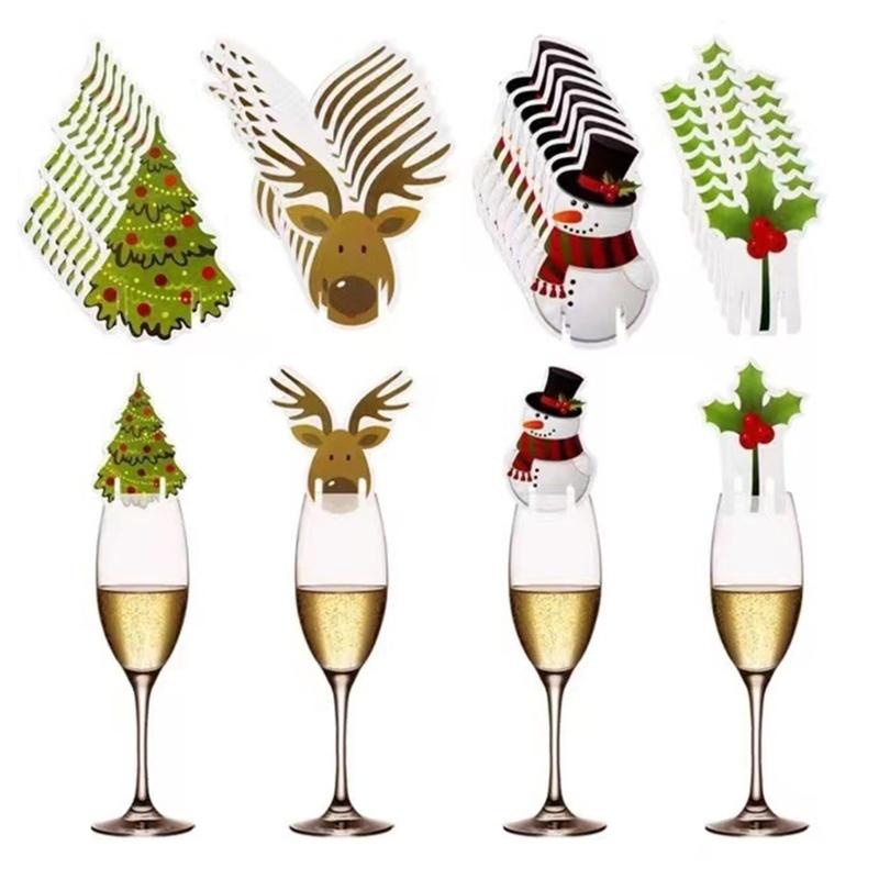 Christmas Wine Cup Cards Set of 80 Santa Snowman Winter Themed Party