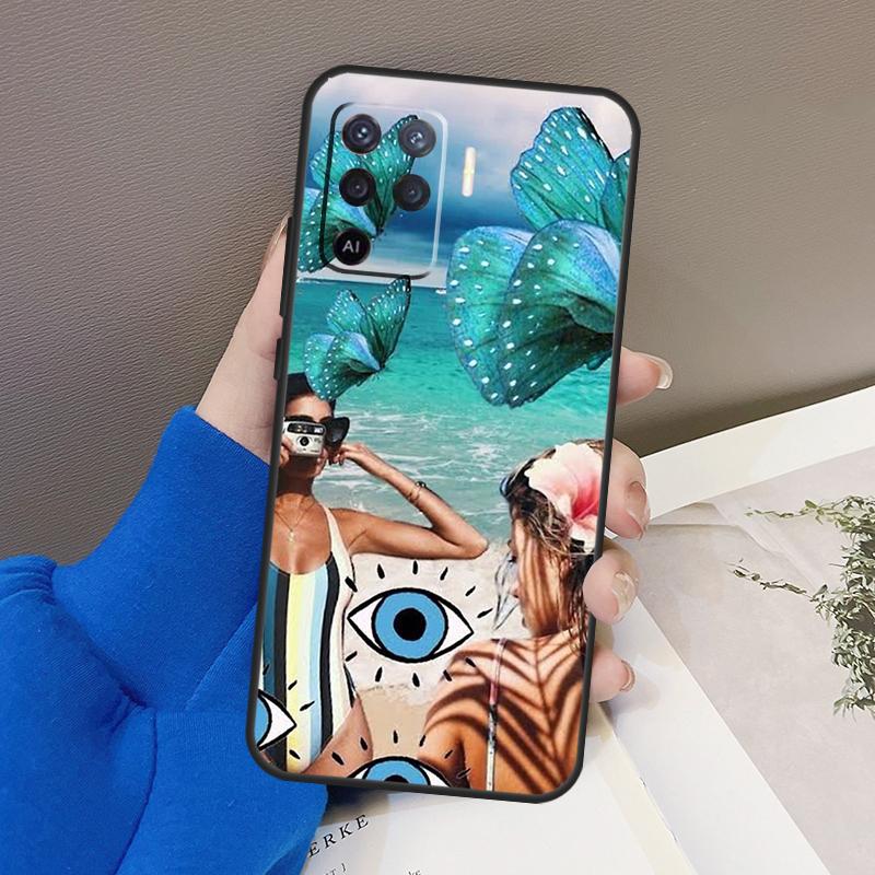 Surf Beachy Blue Summer Collage Case For Oppo A94 A74 A54 A80 A60 A40 A18 A38 A58 A78 A98 A96 A76 A16 A15 A17 A57 A77 A5 Pro