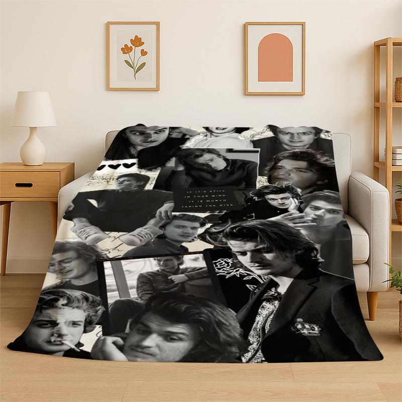 Joe Keery Actor Flannel Blanket Soft Warm Throw Blanket for Bedroom Living Room Bed Travel Camping Picnic Gift 75x90cm
