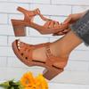 Einfarbige modische Sandalen für Damen, Sommer-High-Heels mit T-Riemen, lässige, rutschfeste Schuhe mit einem Riemen und dickem Absatz