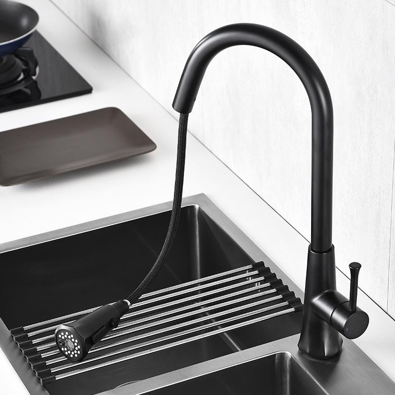 Tuqiu Pull Out Kitchen Faucets Black Single Handle  Kitchen Mixer Single Hole Rotating Water Mixer Tap Mixer Tap Kitchen Tap