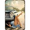 Vintage Metal Pin Up Girl Car Tin Sign  Sexy Wall Art Decor for Home Living Room Bedroom Man Cave