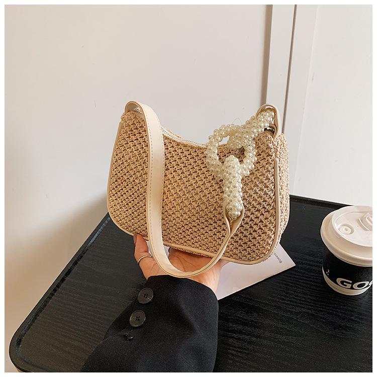

Hand-woven bag women s new fashionable retro straw bag versatile large-capacity shoulder armpit bag бежевый