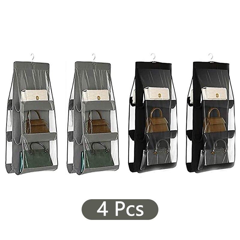 

4 шт. 6 карманов Подвесной органайзер для сумок, коллекция сумок, прозрачный держатель для хранения, полка для экономии места в гардеробе