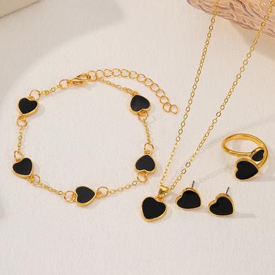Heart-shaped Jewelry Set, Fashionable and Romantic, Exquisite Asymmetrical Love Heart Pendant, Four-piece Set of Jewelry.