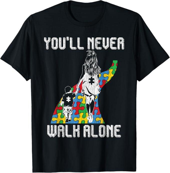 Vintage Mother Son Family Autistic Kids Autism Awareness Mom T-Shirt