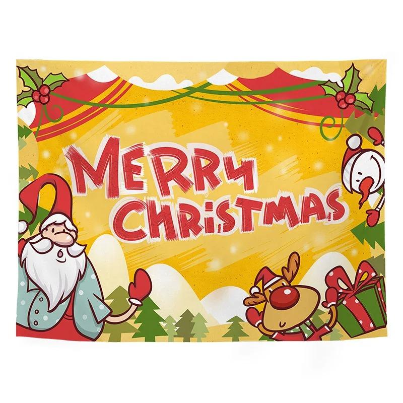 Cartoon Santa Claus Pattern Tapestry Home Bedroom Living Room Wall Decoration Christmas Theme Tapestry